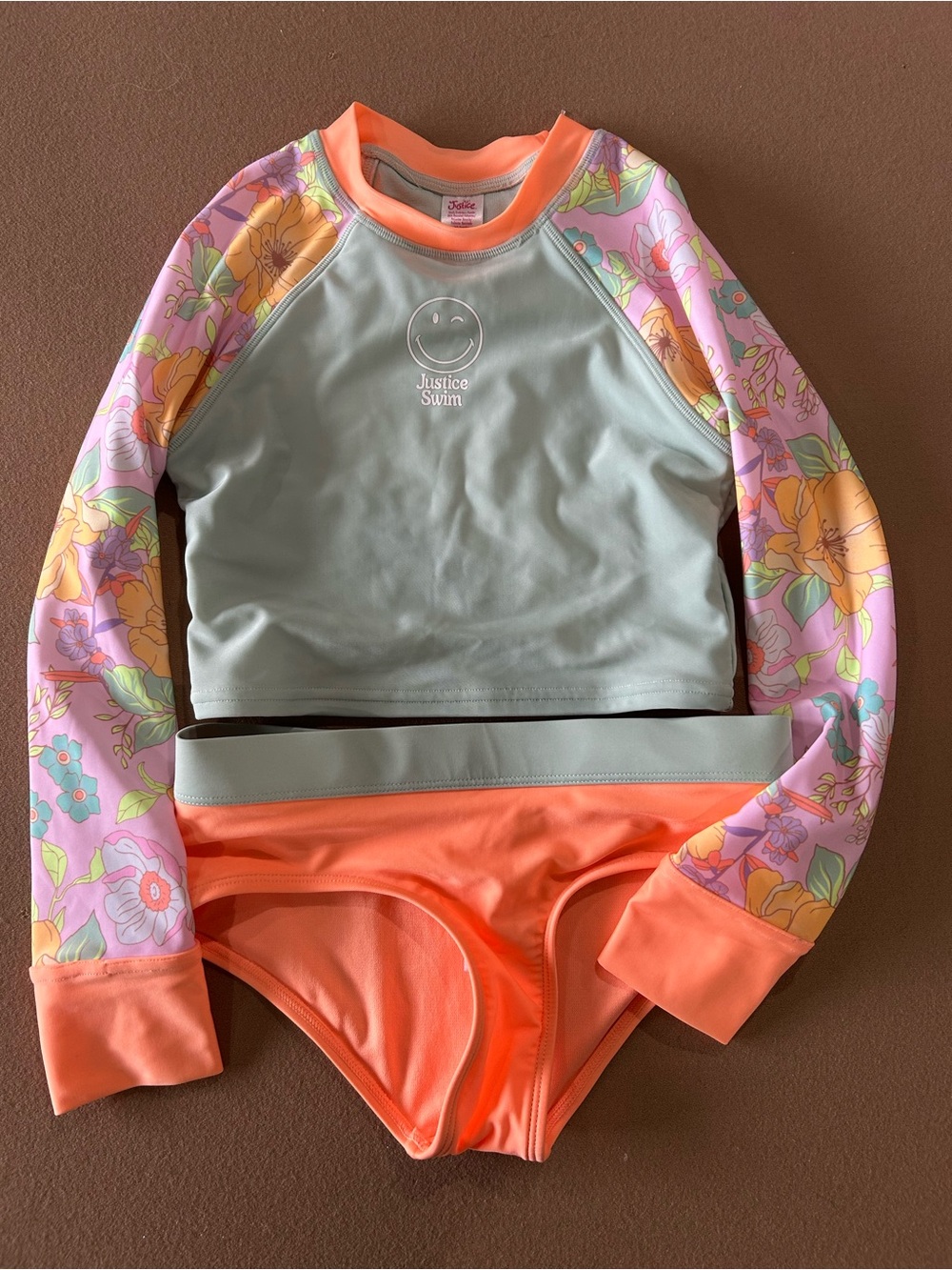 Justice Girls Two-Piece Swim Set in Coral & Mint